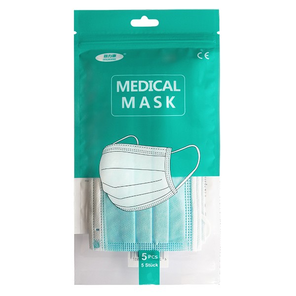 Mund-Nasen-Masken, medizinisch 3-lagig - 5 STÜCK (17,5 x 9,5 cm) - Typ I - HELLBLAU - ABVERKAUF !!!