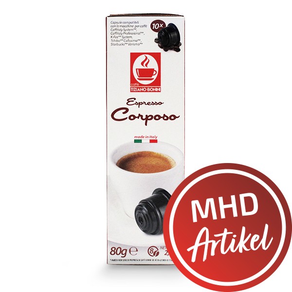 Caffè Bonini CORPOSO - 10 kompatible Kapseln Caffitaly ®* K-Fee ®* Tchibo ®* - MHD: 11.11.2022
