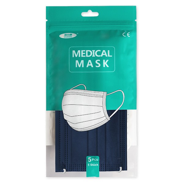Mund-Nasen-Masken, medizinisch 3-lagig - 5 STÜCK (17,5 x 9,5 cm) - Typ IIR - DUNKELBLAU - ABVERKAUF