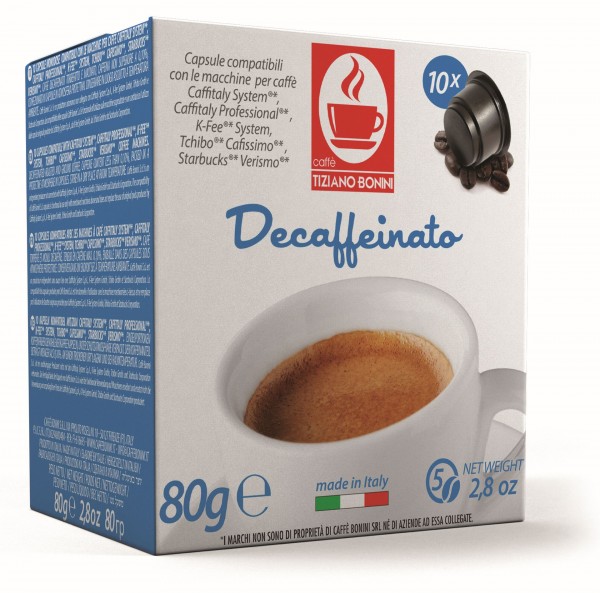 Caffè Bonini DECAFFEINATO / Entkoffeiniert - 10 Kompatible Kapseln Caffitaly ®* K-Fee ®* Tchibo ®* M