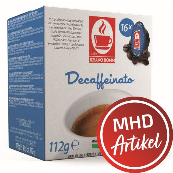 Caffè Bonini DECAFFEINATO - 16 Kompatible Kapseln Lavazza A Modo Mio ®* - MHD: 02.02.2020