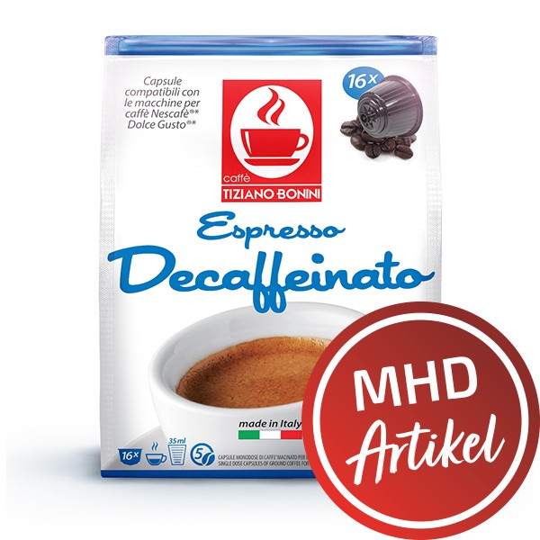 Caffè Bonini DECAFFEINATO / entkoffeiniert - 16 kompatible Kapseln Dolce Gusto®* - Softpack - MHD: 1