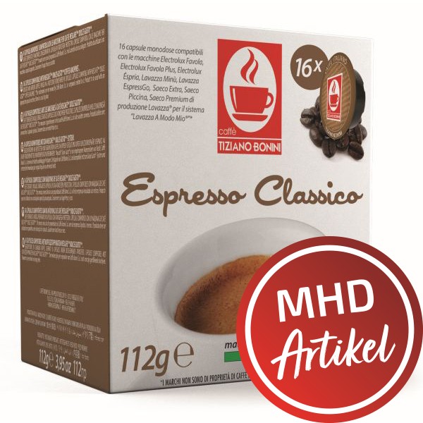 Caffè Bonini CLASSICO - 16 Kompatible Kapseln Lavazza A Modo Mio ®* - MHD: 12.02.2022