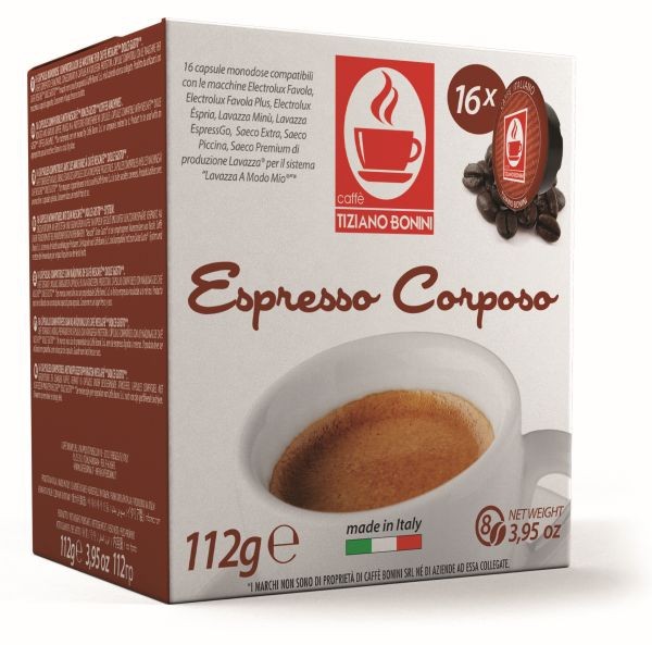 Caffè Bonini CORPOSO - 16 Kompatible Kapseln Lavazza A Modo Mio ®* - MHD: 06.04.2021