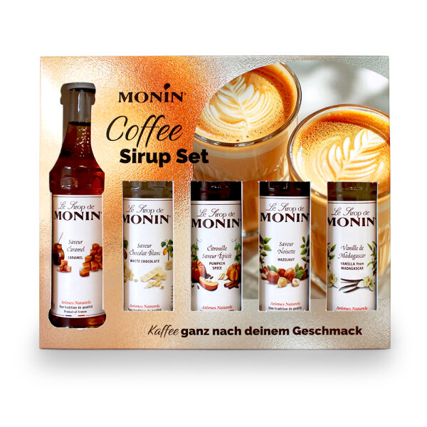 Monin Sirup Mini-Set zum Verfeinern von Kaffee et cetera - 5 x 50 ml